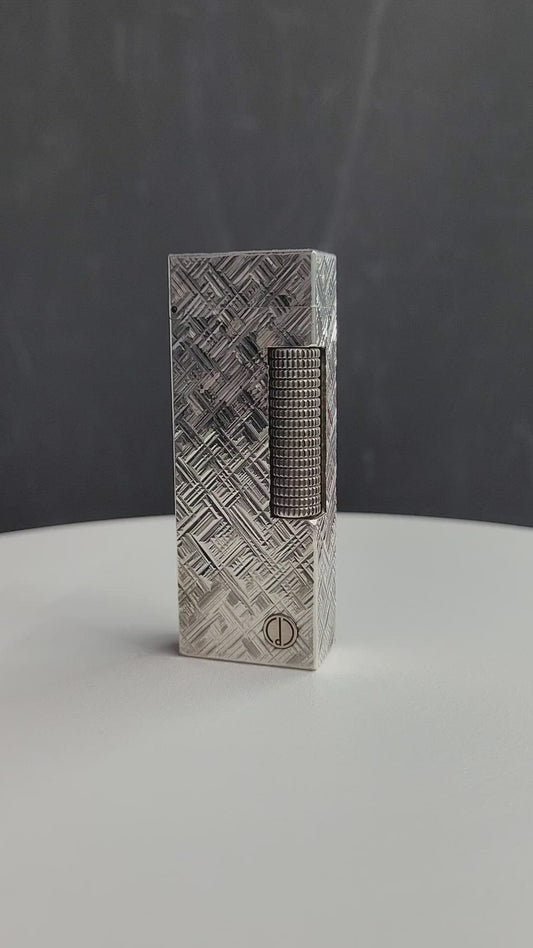 Refurbished Vintage Dunhill Rollagas Silver Cross Hatch Lighter