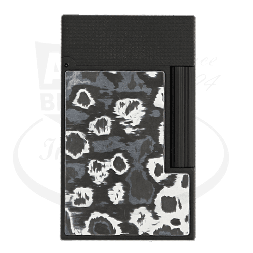 S.T. Dupont Ligne 2 C16397DS carbon fiber lighter in dark storm pattern with matte black microdiamond head and abstract white design details