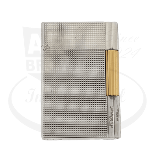 S.T. Dupont Gatsby 018160 palladium-plated lighter with gold accent and diamond head pattern texture, rectangular compact design