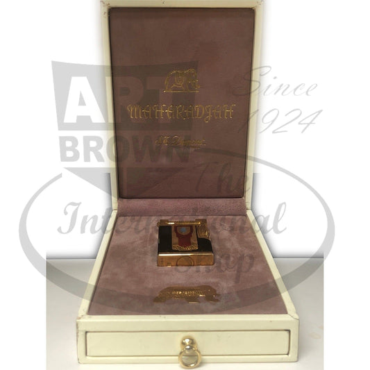 S.T. Dupont Maharadjah Limited Edition pocket lighter gold black lacquer with mother-of-pearl in luxury suede box