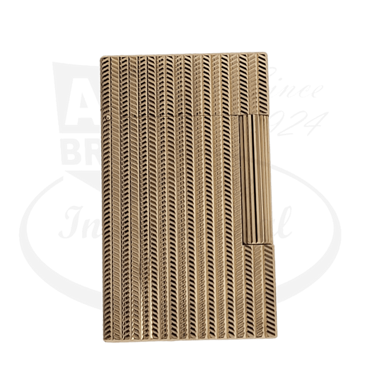 S.T. Dupont Ligne 2 016230 brass gold lighter featuring herringbone textured pattern, vertical design with side ignition mechanism