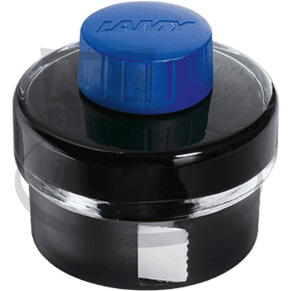 LAMY T52 1608932 glass ink well with black plastic base, blue screw cap, 50ml capacity, integrated blotting paper roll
