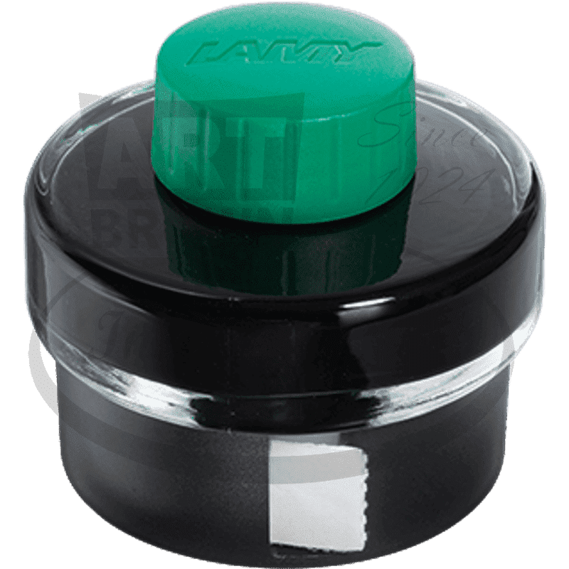 LAMY T52 1608932 glass ink well with green plastic cap, black base and integrated blotting paper roll, 50ml capacity