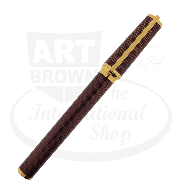 S.T. Dupont Montparnasse Chairman 411286 fountain pen in amber Chinese lacquer with barleycorn guilloche pattern, brass trim, luxury writing instrument