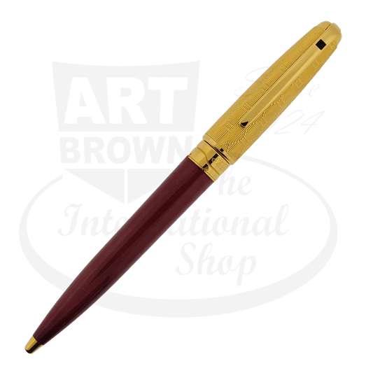 S.T. Dupont Olympio Chairman 485583 brass and burgundy ballpoint pen featuring textured gold-tone cap and smooth barrel design