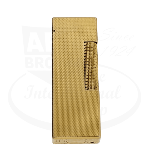 Dunhill Rollagas brass lighter with barley grain pattern texture in gold finish, featuring vintage design and textured surface detail