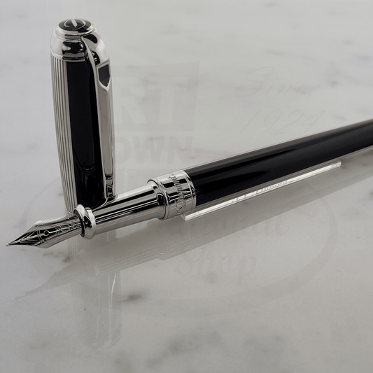S.T. Dupont Line D Windsor Fountain Pen 410110M black lacquer brass with silver accents sleek design