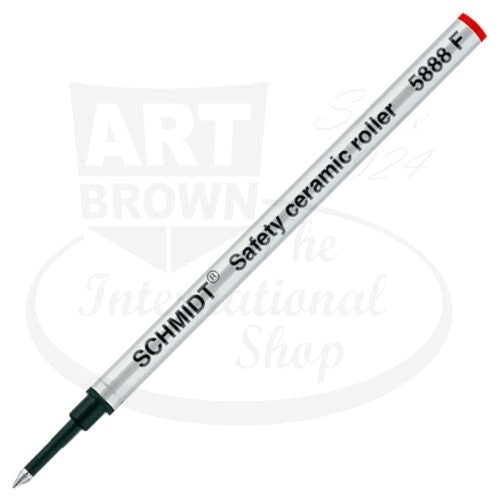 Schmidt 5888 Safety Ceramic Rollerball Refill, metallic silver barrel with red ink tip, liquid ink pen refill with ventilation system