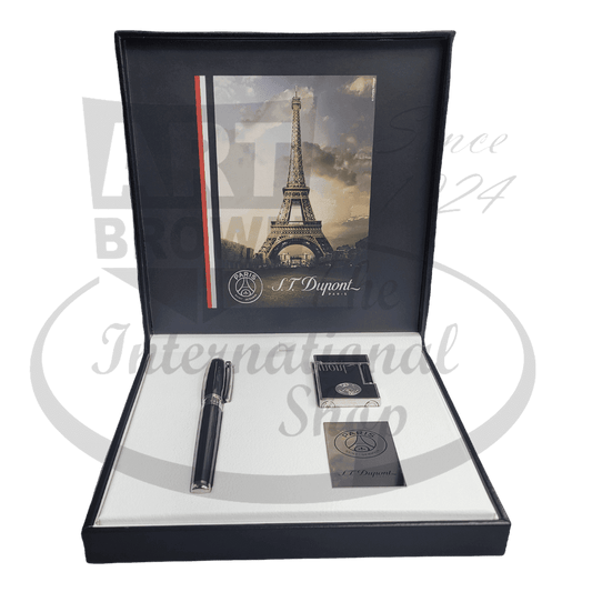 S.T. Dupont Chinese Lacquer Fountain Pen & Lighter Set SETPSG black with palladium accents in PSG presentation box