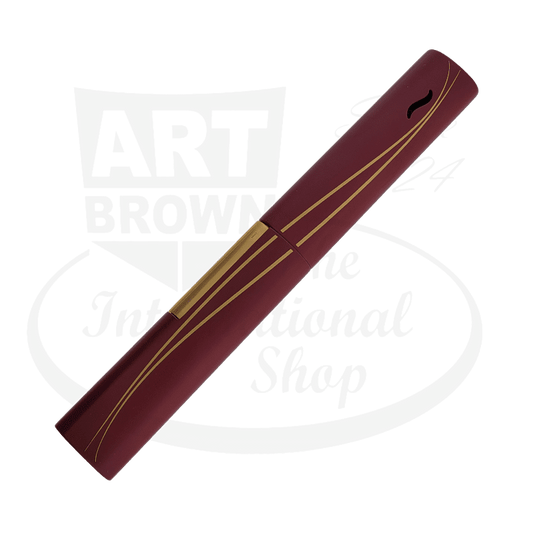 S.T. Dupont Wand 024013 metal candle lighter in burgundy lacquer with decorative gold wave accents, sleek cylindrical design