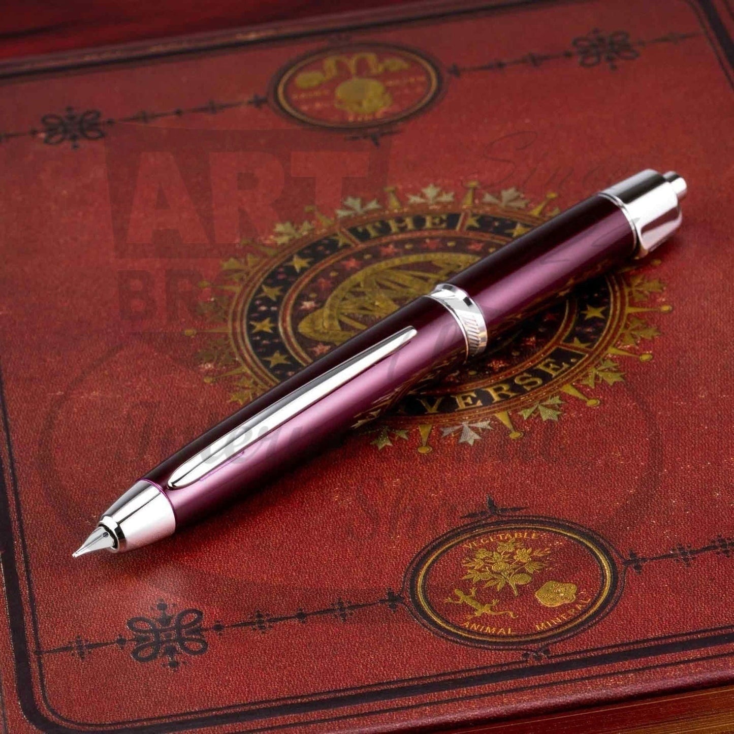 Vanishing Point Broad Tip Fountain Pen Burgundy On Red Notebook
