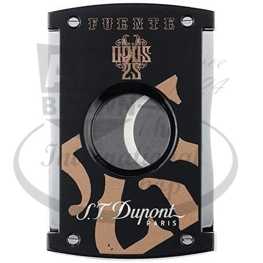S.T. Dupont Blade Cigar Cutter - Fuente black metal with gold OpusX 25 logo and chrome accents, compact design