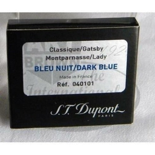 S.T. Dupont 040101 dark blue fountain pen ink cartridges in black cardboard box, for Classique Gatsby Montparnasse Lady pens, Made in France