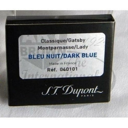 S.T. Dupont 040101 dark blue fountain pen ink cartridges in black cardboard box, for Classique Gatsby Montparnasse Lady pens, Made in France